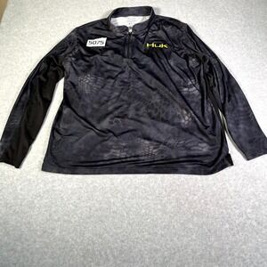 Huk Fishing Shirt Men 2XL Black Camo Logo Performance 1/4 Zip Long Sleeve Mesh
